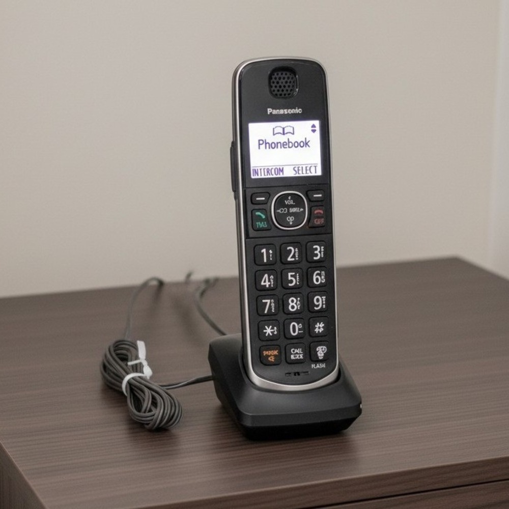 Panasonic Cordless Handset with Charging Base Black Silver Intercom Call Block